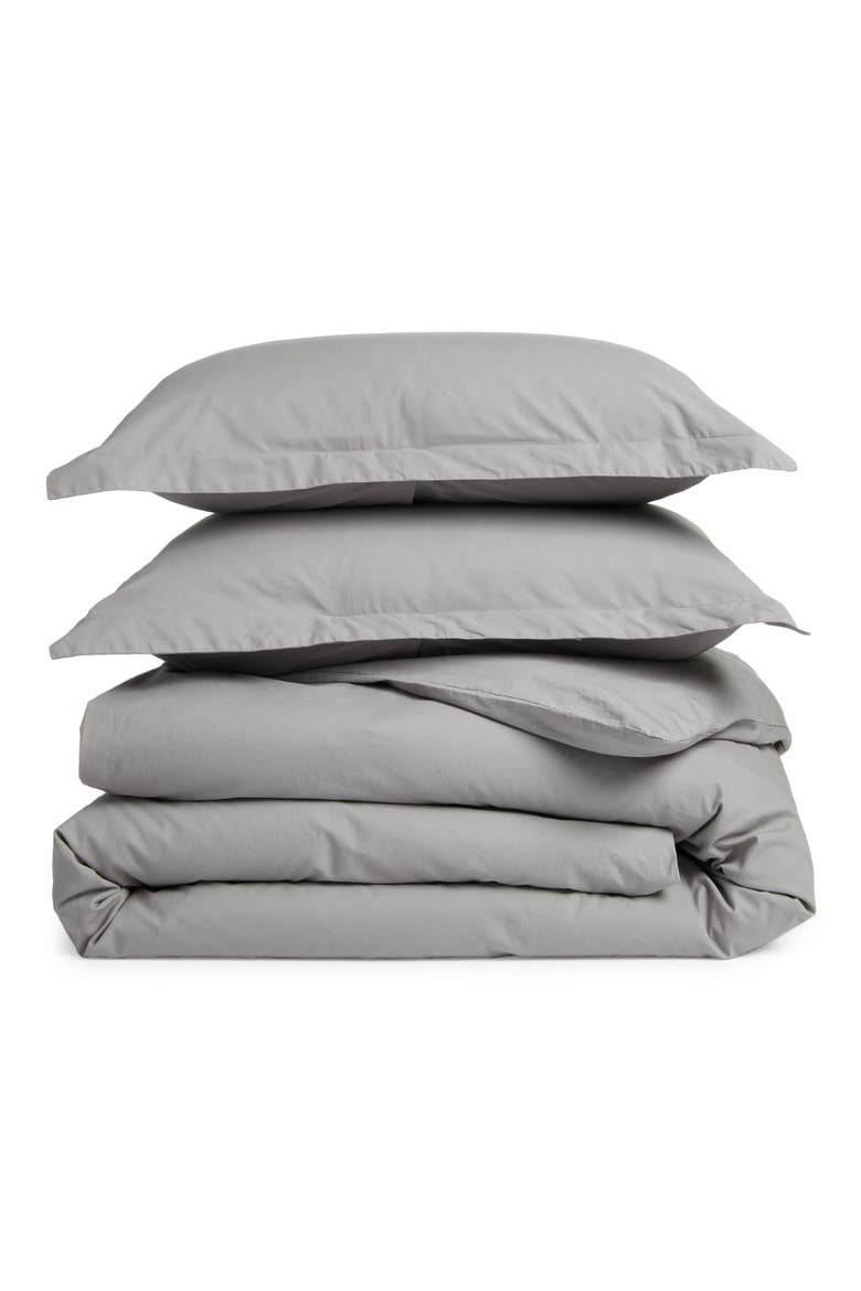 Organic Cotton Percale Duvet Cover & Shams Set, Main, color, GREY GRIFFIN
