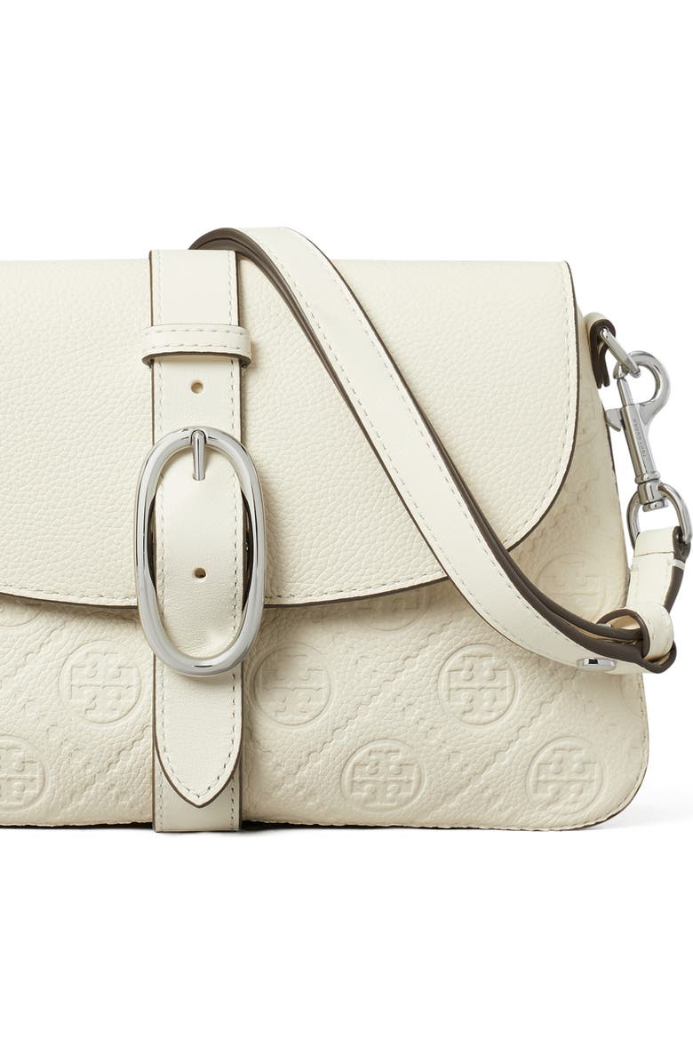 Tory Burch Small T Monogram Soft Pebble Leather Shoulder Bag, Alternate, color, Warm White