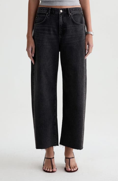 Hattie Raw Hem High Waist Crop Barrel Jeans