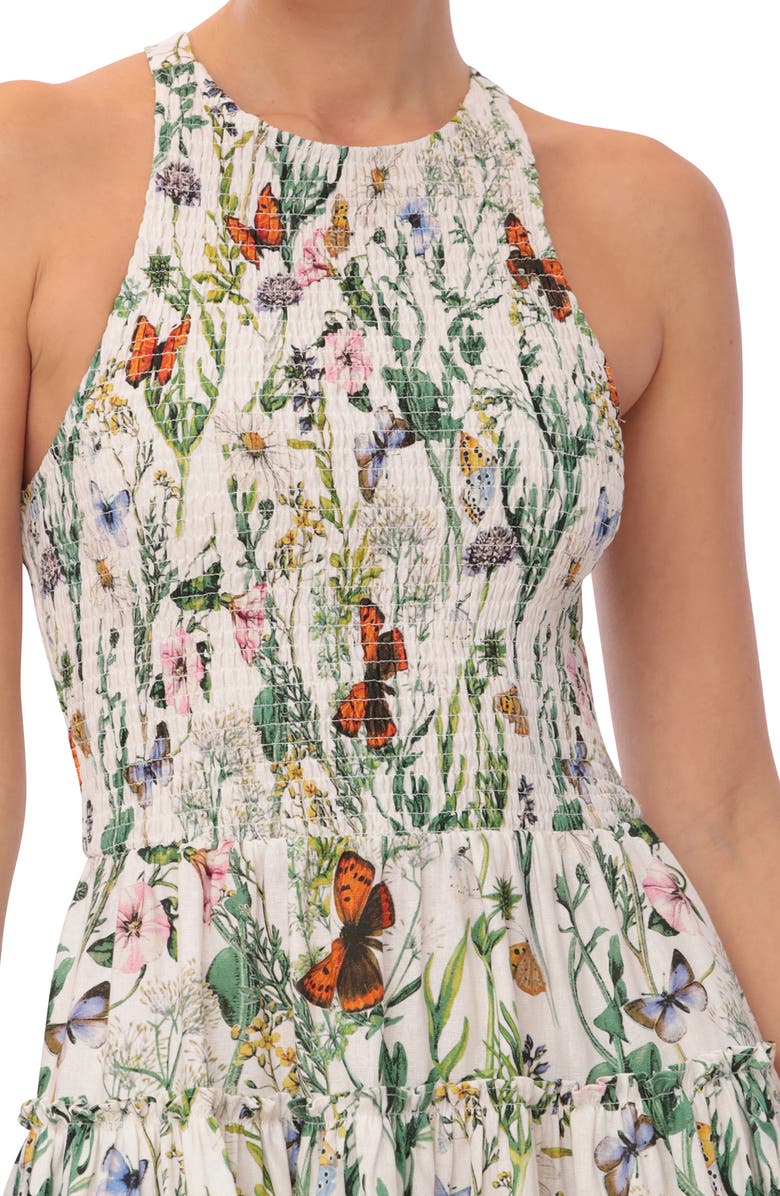 Avec Les Filles Floral Smocked Bodice Linen Blend Midi Dress, Alternate, color,