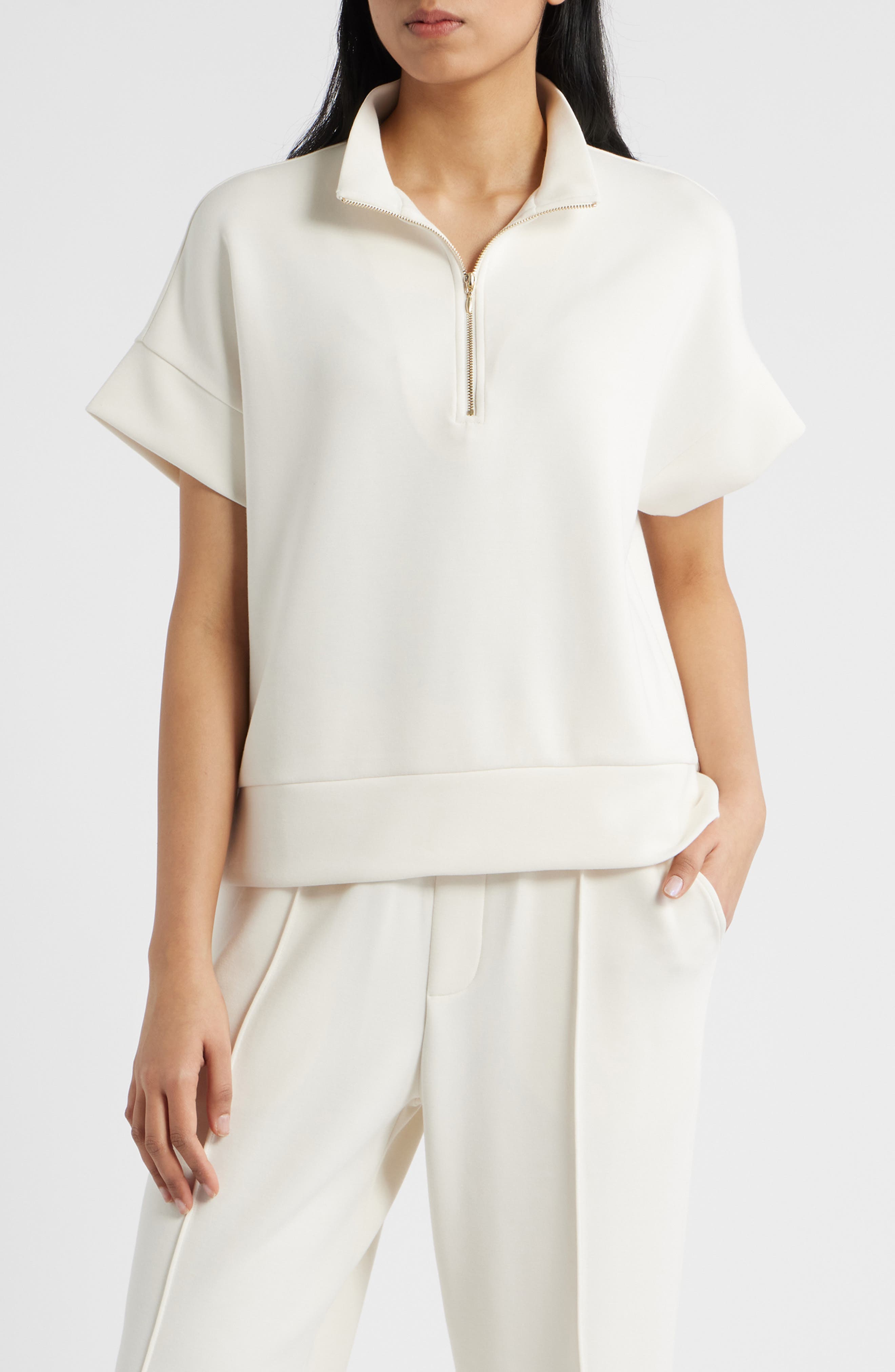 Half Zip Short Sleeve Top