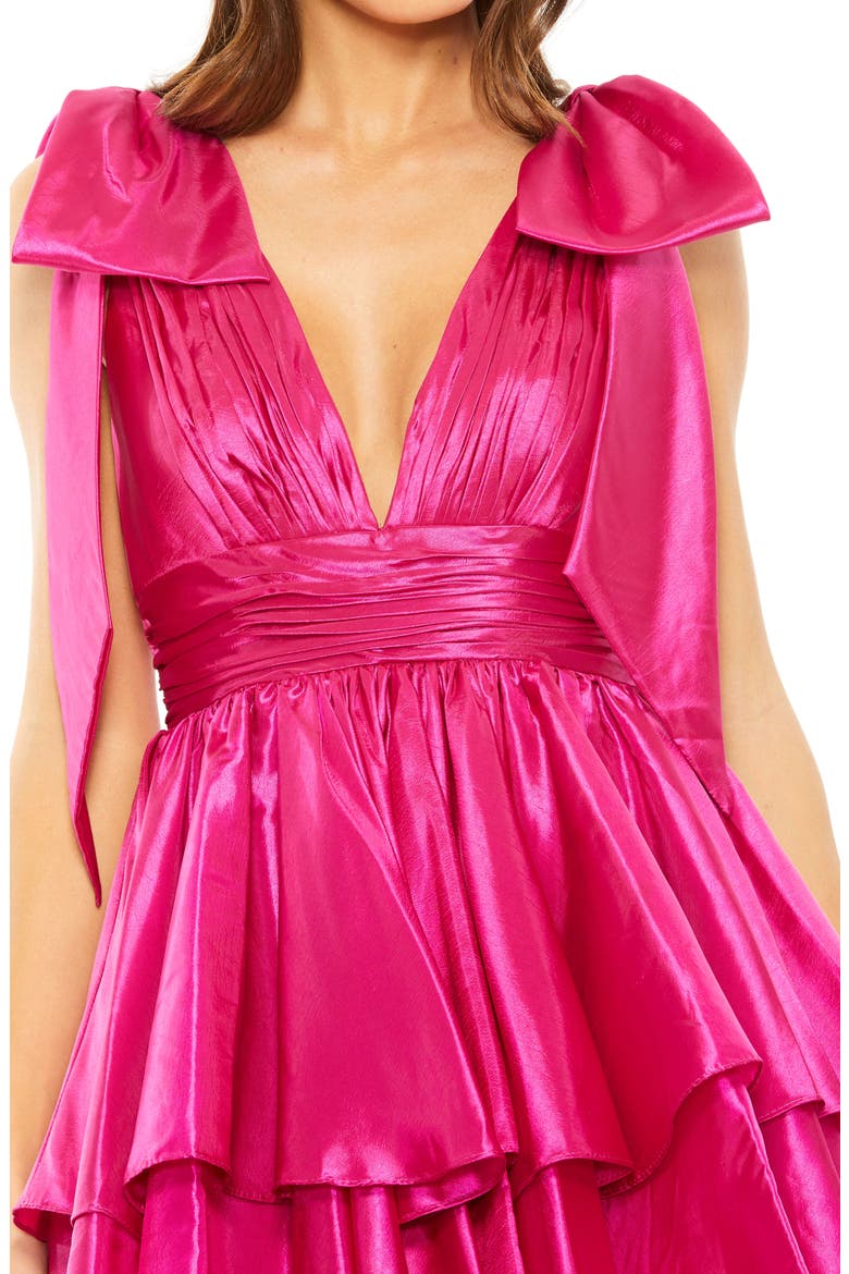 Oversized Bow Deep V Ruffle Mini Dress, Alternate, color, FUCHSIA