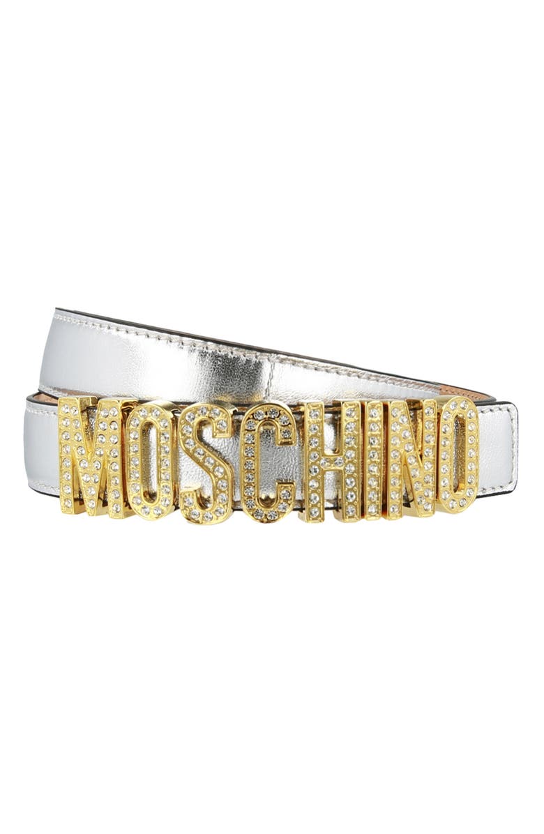 Moschino Logo Leather Belt, Main, color,