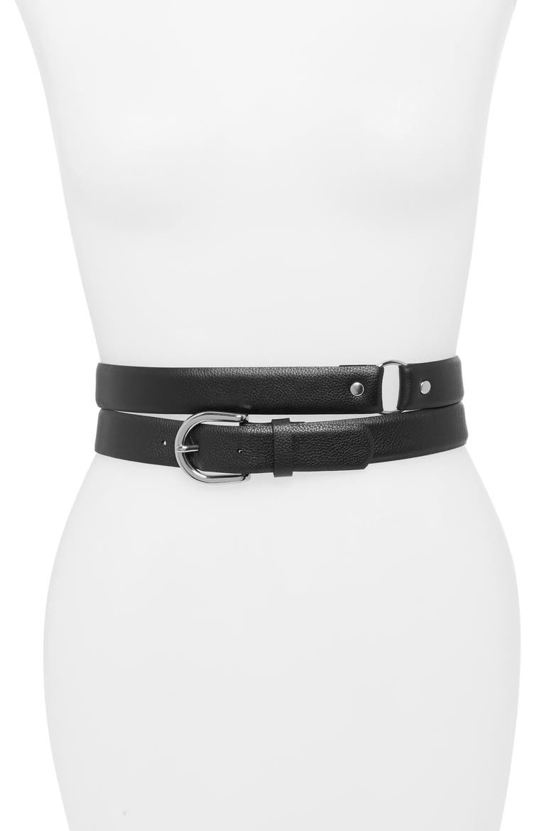 Double Wrap Leather Stretch Belt, Main, color, BLACK