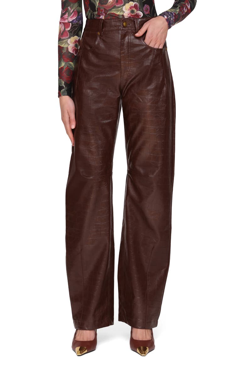 Croc Embossed Faux Leather Pants, Main, color, CHOCOLATE