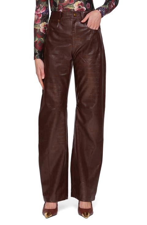 Croc Embossed Faux Leather Pants