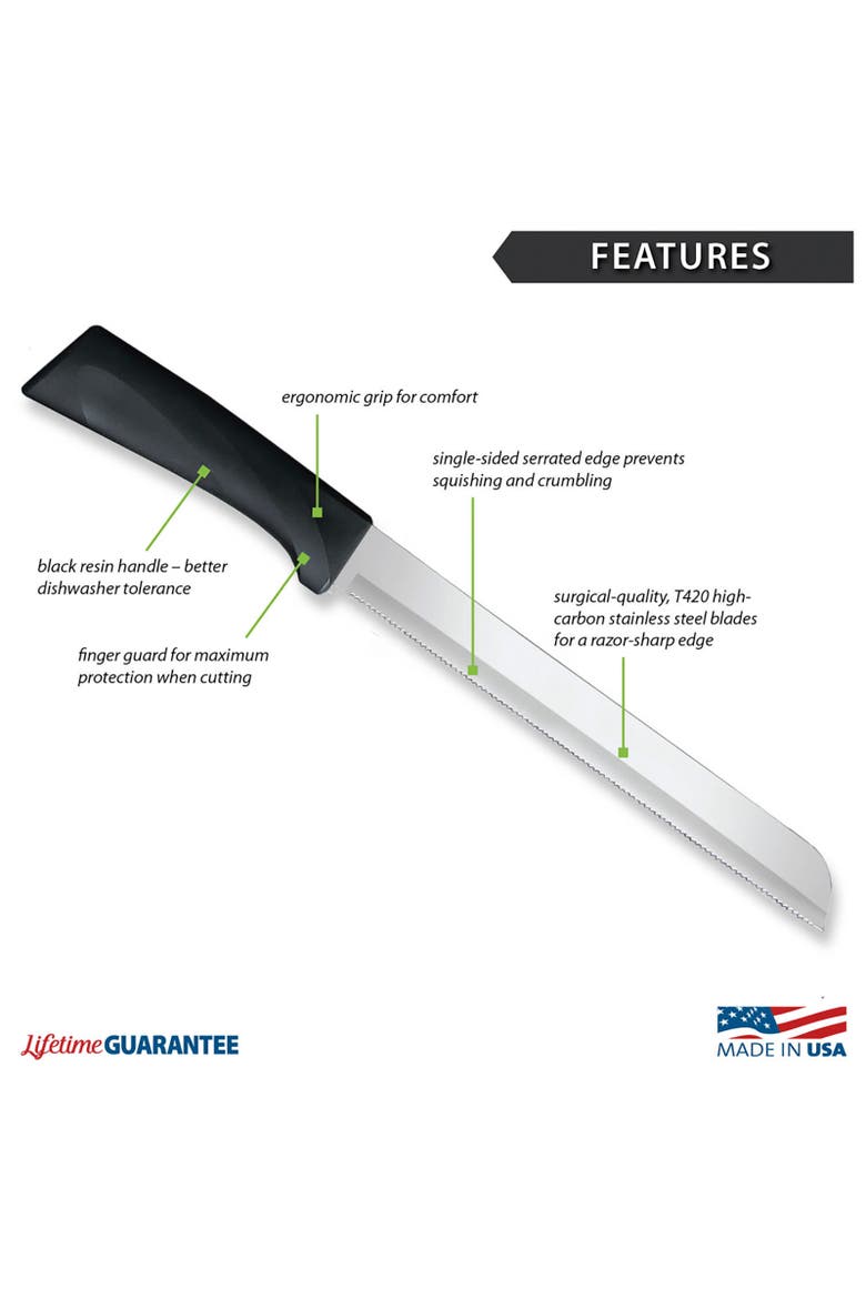 Cutlery 8-Inch Bread Knife Serrated Stainless Blade Anthem Wave Handle, Alternate, color, Black