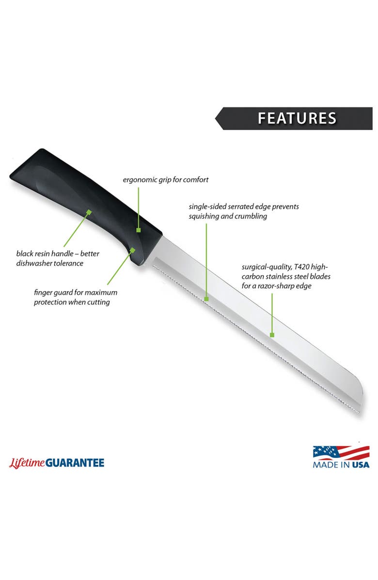 Rada Cutlery 8-Inch Bread Knife Serrated Stainless Blade Anthem Wave Handle, Alternate, color, Black