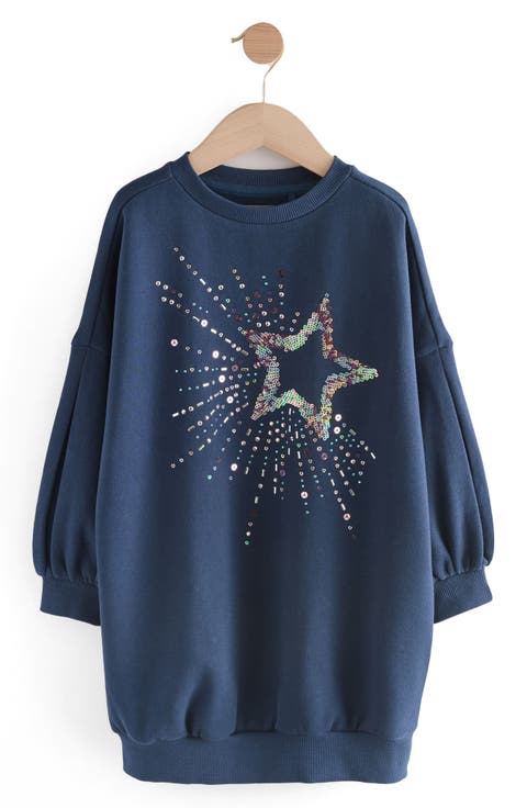 Kids' Sequin Star Sweatshirt Dress (Little Kid & Big Kid)