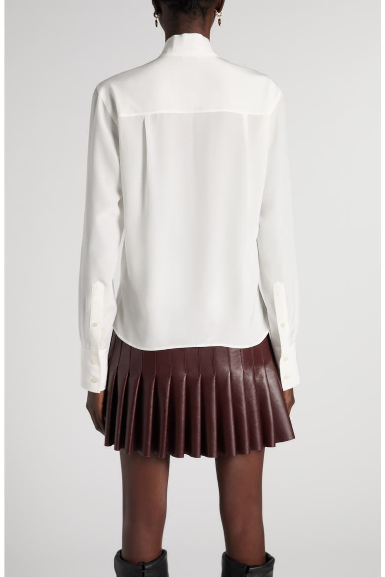 Tie Neck Silk Button-Up Shirt, Alternate, color, LIGHT IVORY