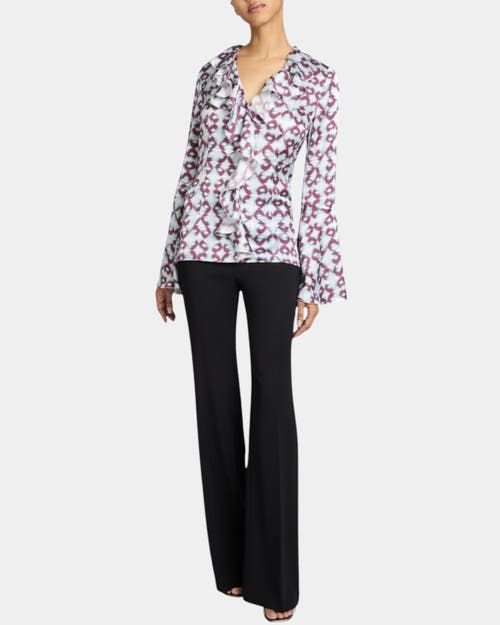 Shop Santorelli Sydney Long Sleeve Button Down Blouse With Ruffles In Ocean Mist