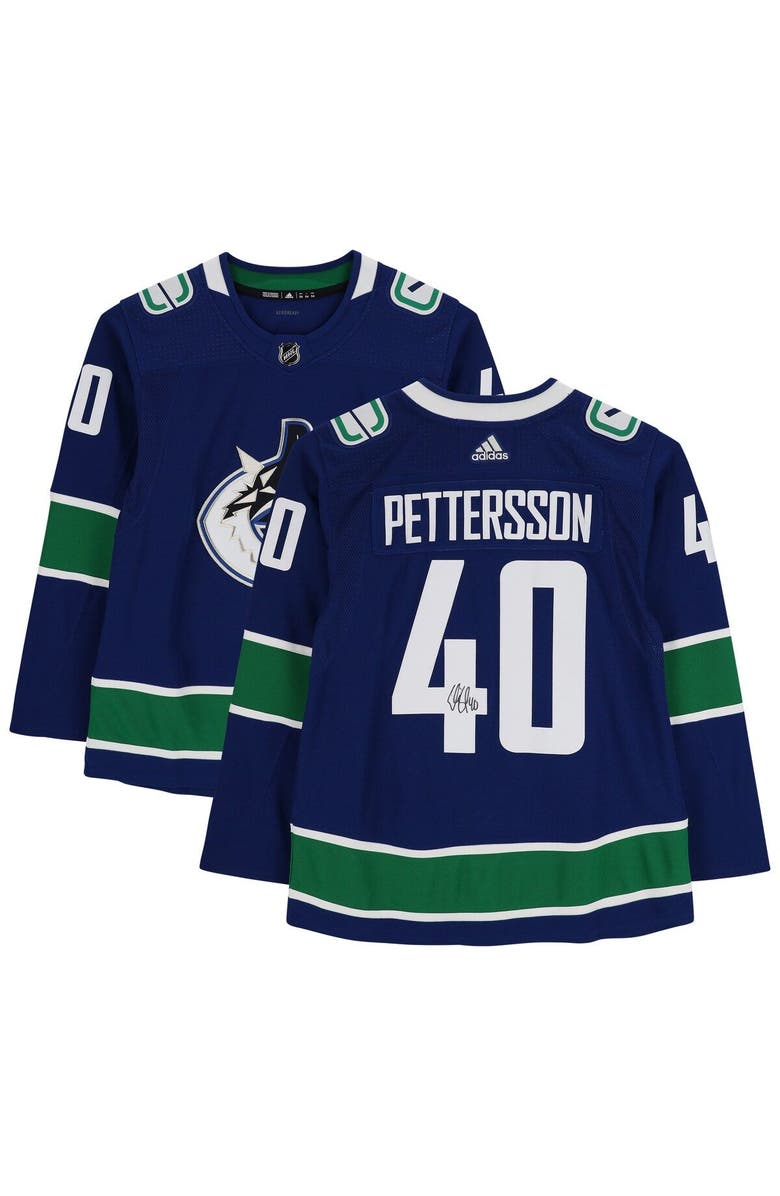 FANATICS AUTHENTIC Elias Pettersson Vancouver Canucks Autographed Blue Adidas Authentic Jersey, Main, color, 