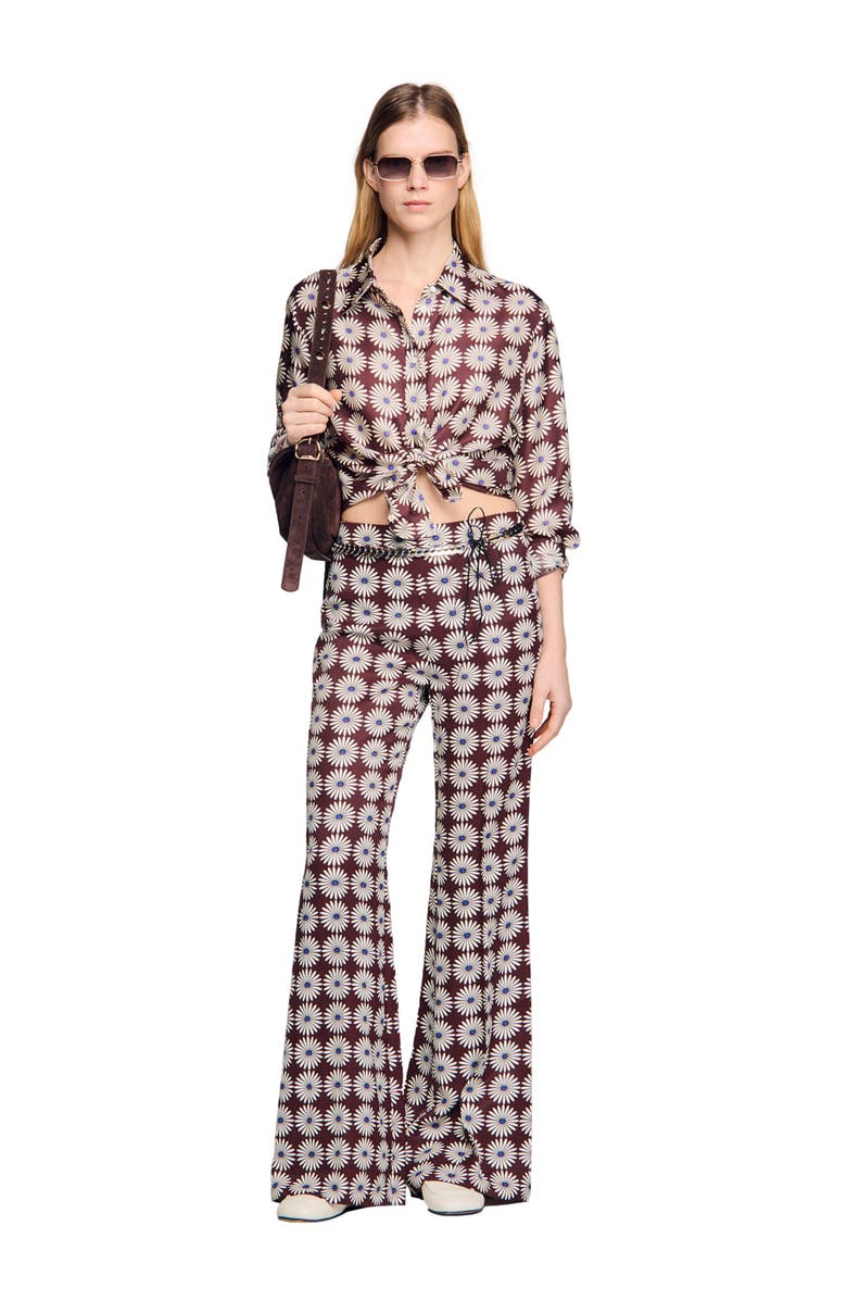 SANDRO Floral print silk shirt, Alternate, color, Marron / Bleu