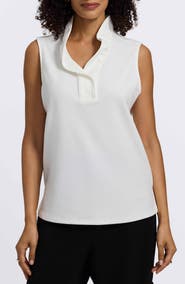 Foxcroft Tammy Ruffle Collar Crepe Sleeveless Top