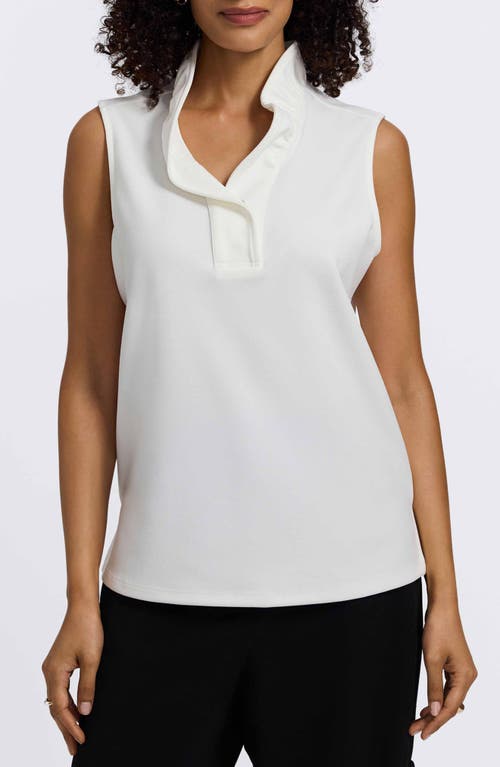 Foxcroft Tammy Ruffle Collar Crepe Sleeveless Top In White
