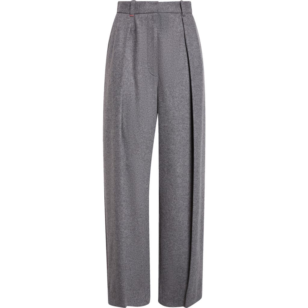 Victoria Beckham Pleated Wide Leg Wool & Cashmere Trousers In Gray