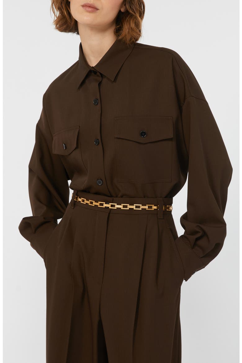 Firmina Virgin Wool Button-Up Shirt, Alternate, color, DARK BROWN