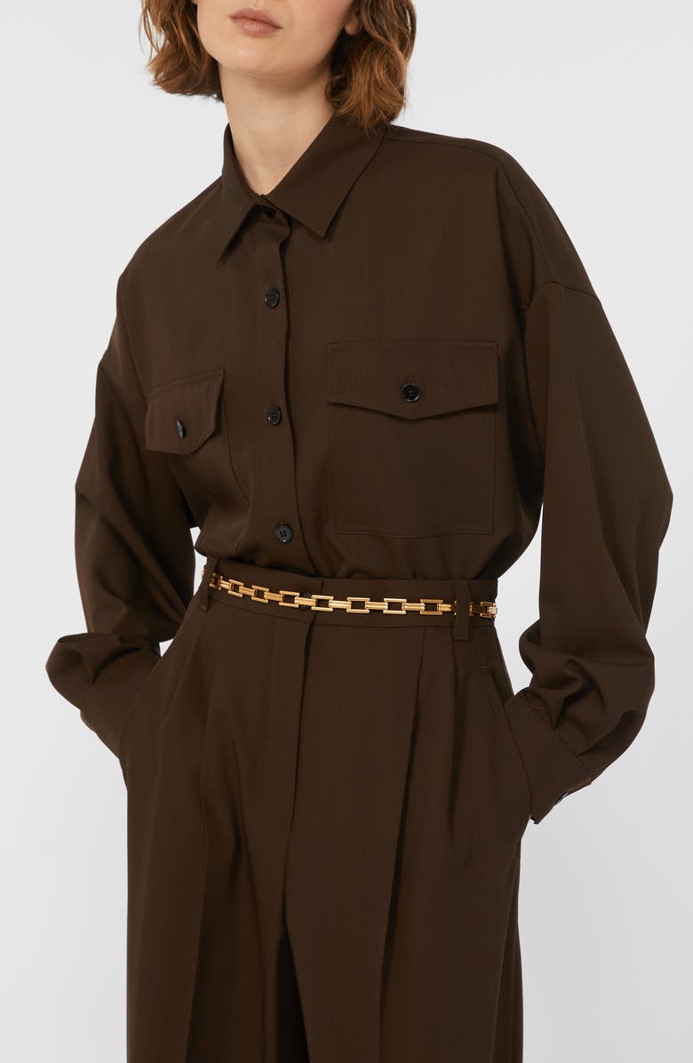 Weekend Max Mara Firmina Virgin Wool Button-Up Shirt, Alternate, color, Dark Brown