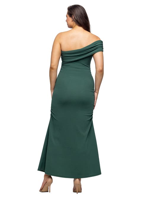 24seven Comfort Apparel Formal One Shoulder Rouched Mermaid Maxi Dress In Green