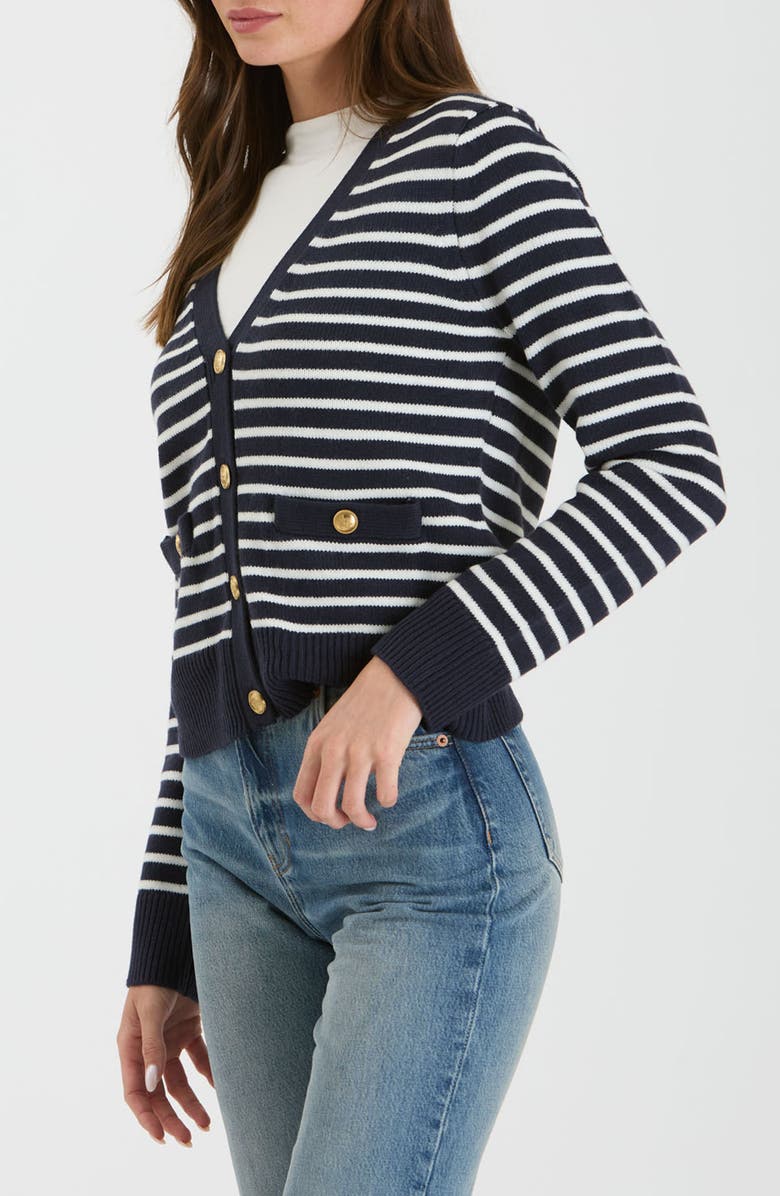 Blu Pepper Stripe V-Neck Cardigan, Alternate, color, Navy