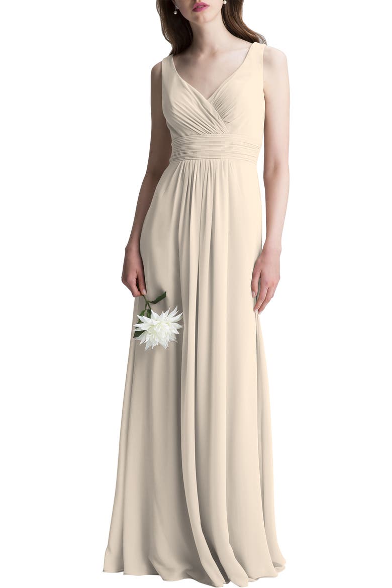 V-Neck Chiffon A-Line Gown, Main, color, CHAMPAGNE