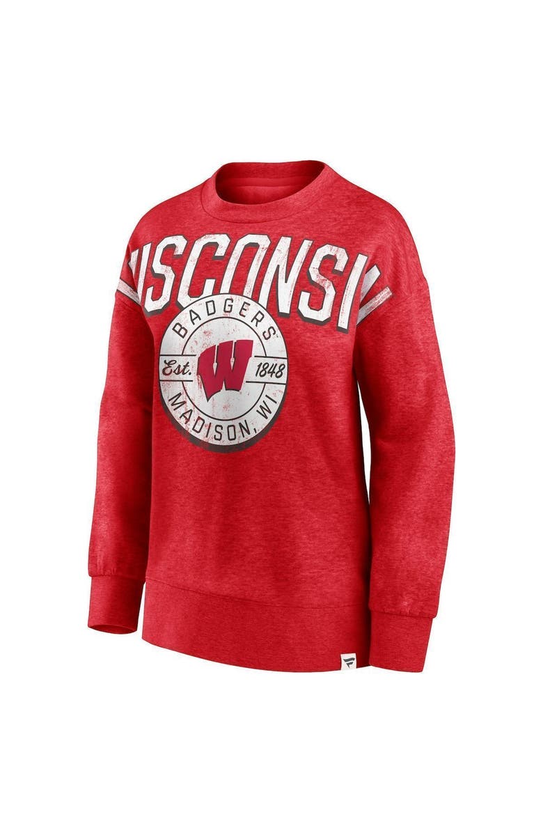 FANATICS Women's Fanatics Branded Heathered Red Wisconsin Badgers Jump Distribution Pullover Sweatshirt, Alternate, color,