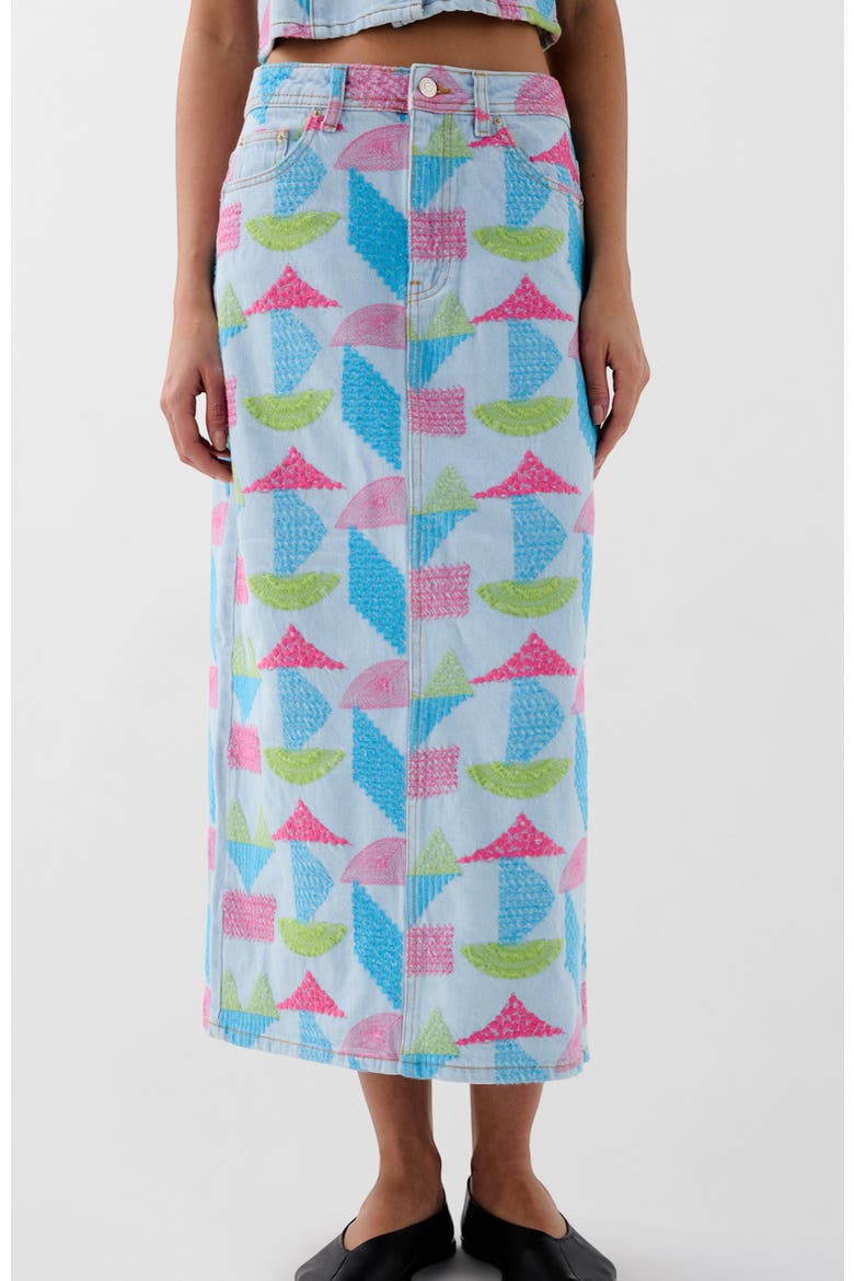 Denim Emb Skirt, Main, color, Indigo