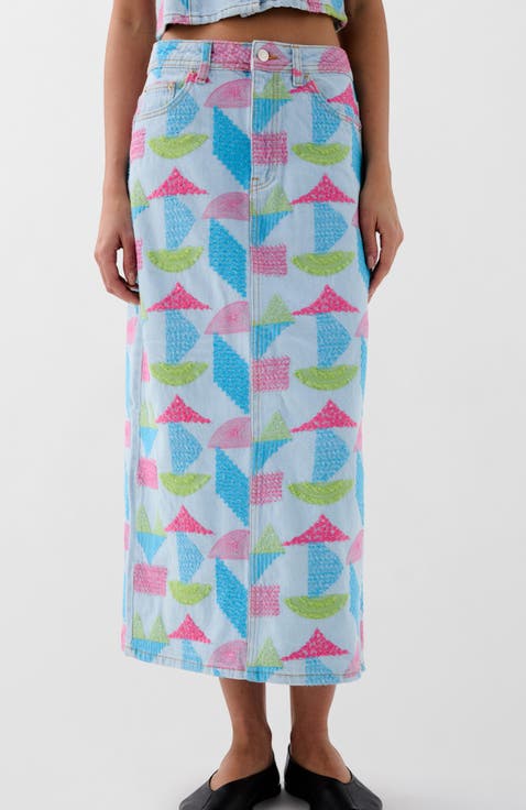 Denim Emb Skirt