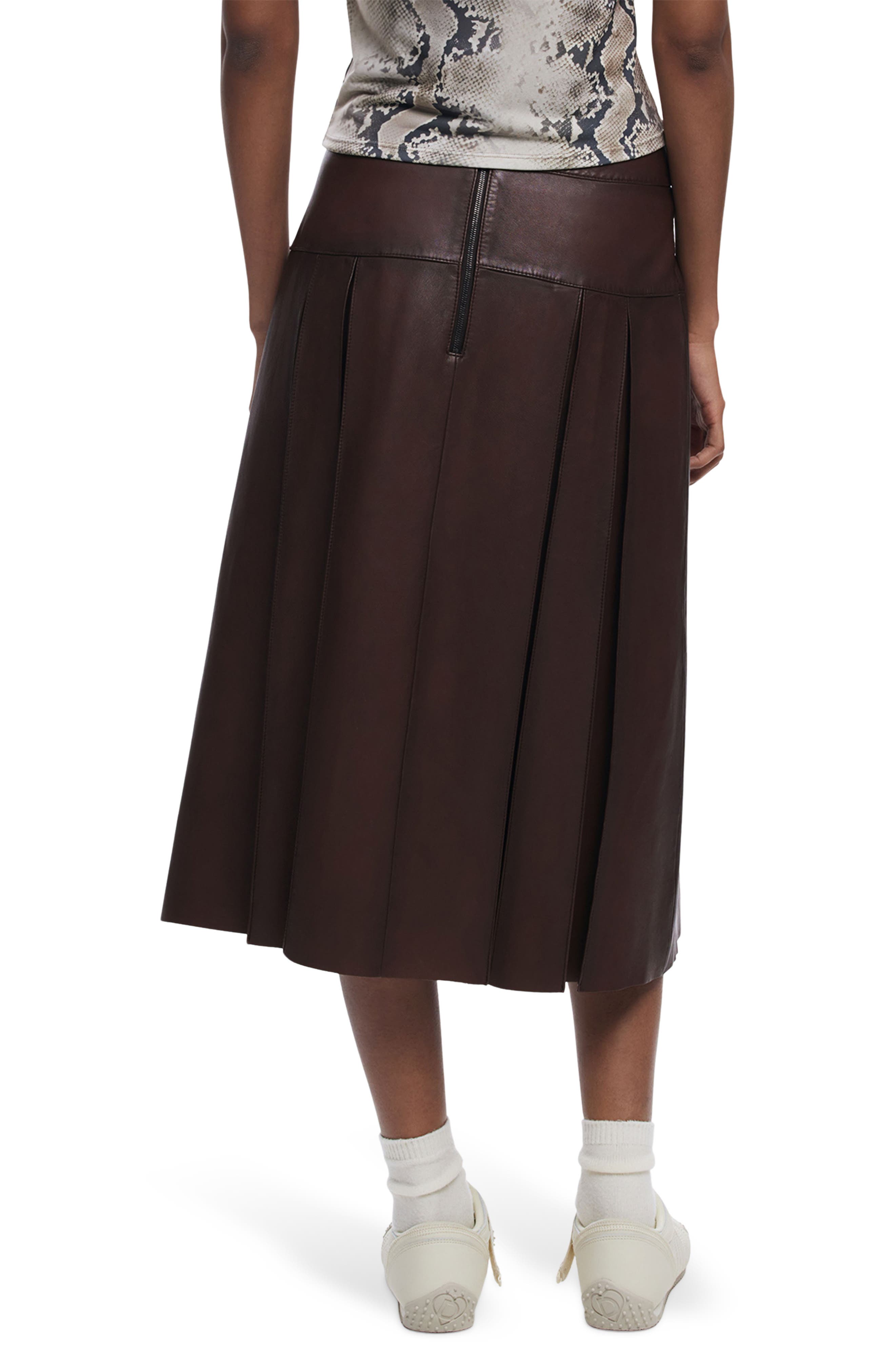 Pleated Leather Midi Skirt - image 2