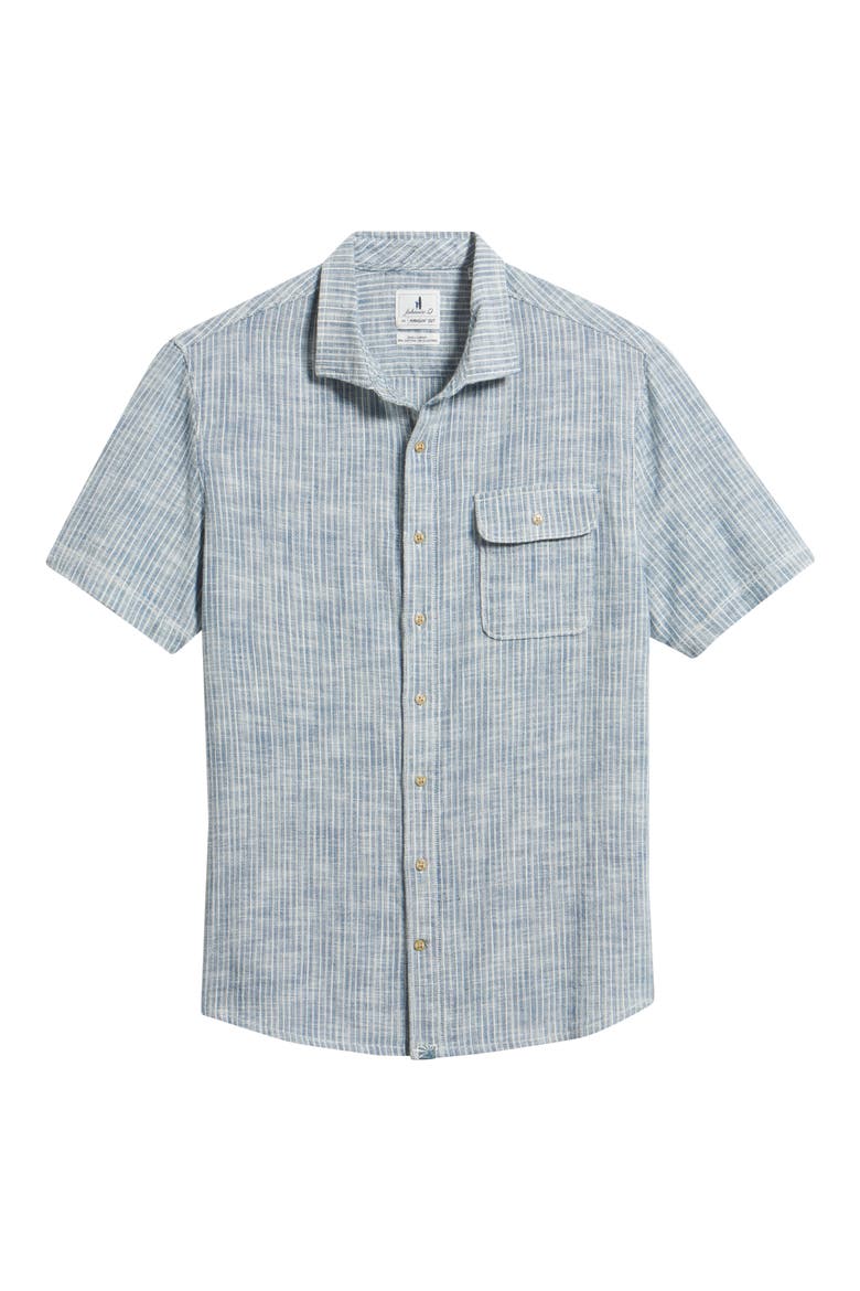 Ennis Hangin' Out Stripe Short Sleeve Stretch Cotton Button-Up Shirt, Alternate, color, INDIGO