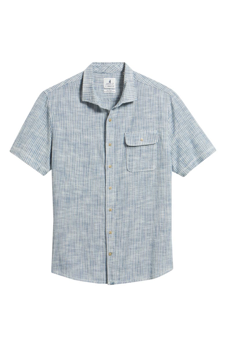 johnnie-O Ennis Hangin' Out Stripe Short Sleeve Stretch Cotton Button-Up Shirt, Alternate, color, Indigo