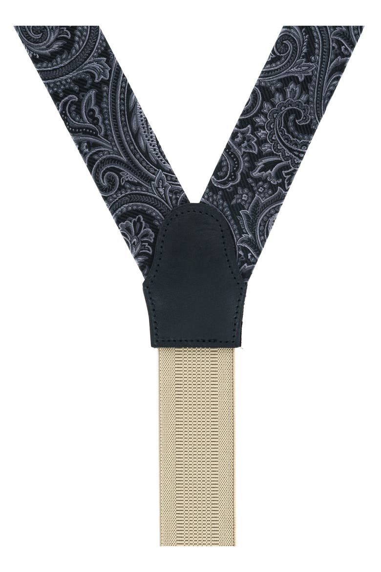 Sobee Paisley Silk Suspenders, Alternate, color, BLACK