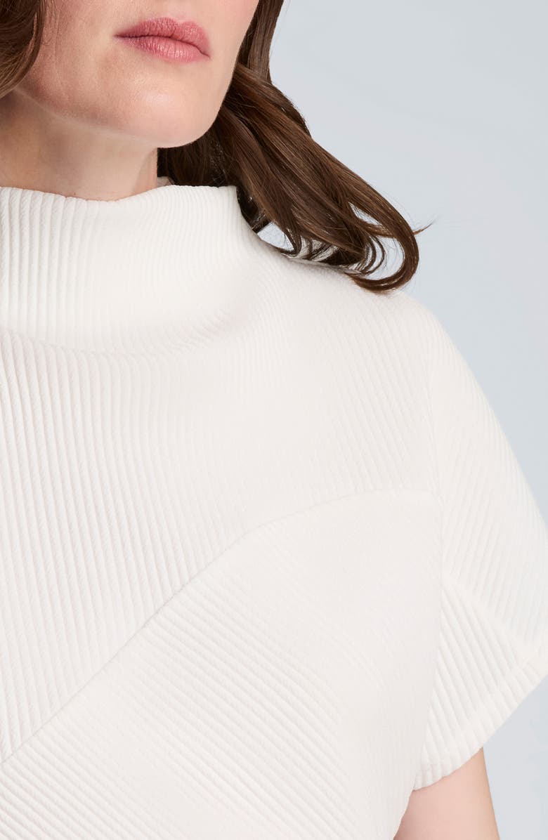 Kenneth Cole Asymmetric Mock Neck Rib Knit Top, Alternate, color, Feather White