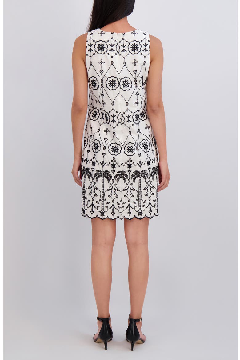 Embroidered Eyelet Sleeveless Cotton Shift Dress, Alternate, color, WHITE BLACK
