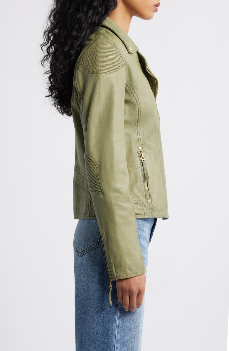 MAURITIUS Raizel Leather Moto Jacket, Alternate, color, Sage