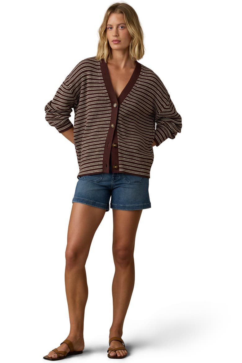 Miramar Linen & Organic Cotton Cardigan, Alternate, color, MOCHA STRIPE