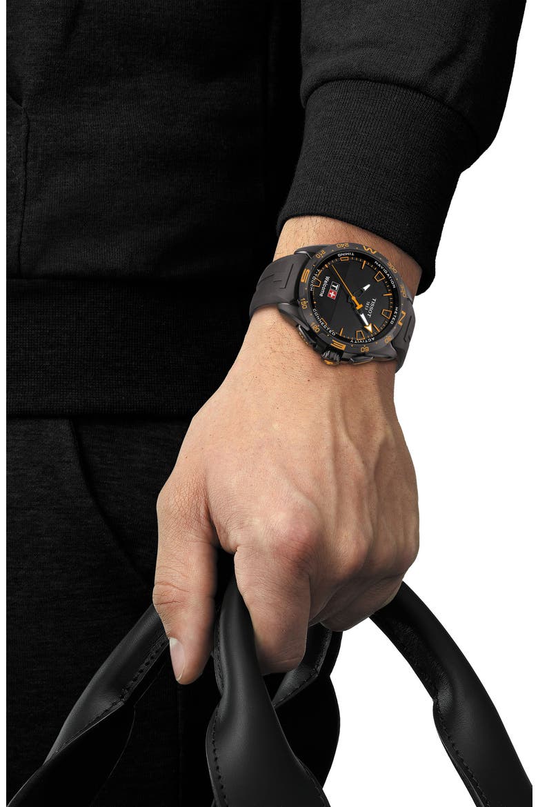 T-Touch Connect Solar Smart Silicone Strap Watch, 47.5mm, Alternate, color, BLACK