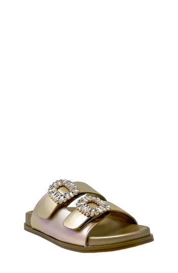 SHUSHOP SHUSHOP KIDS' BRIDGET RHINESTONE BUCKLE SLIDE SANDAL
