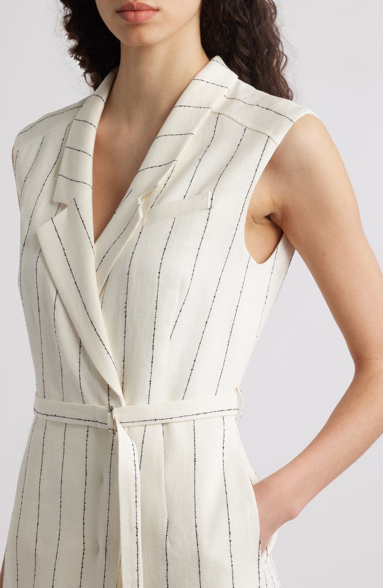 BOSS Drupe Pinstripe Linen Blend Dress, Alternate, color, White/ Navy Pinstripe