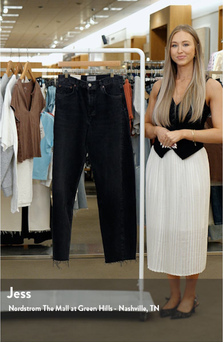 Luna Pieced High Waist Raw Hem Organic Cotton Barrel Jeans, sales video thumbnail