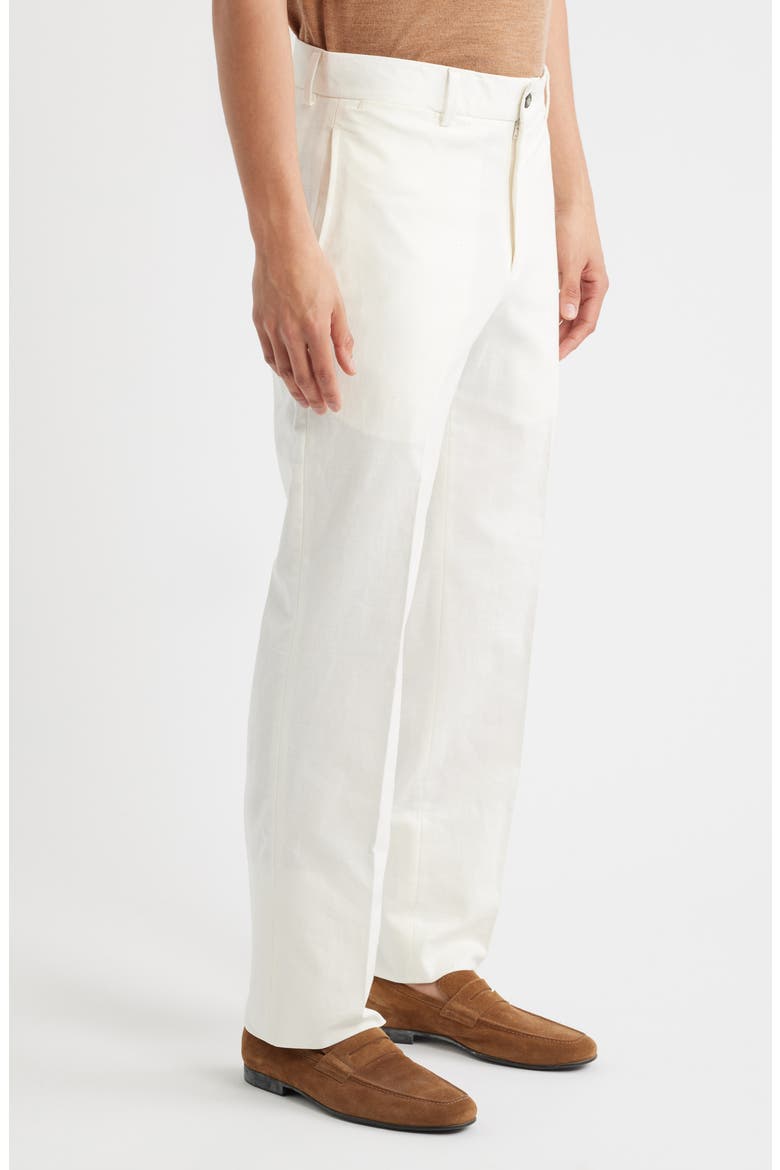 Pleated Cotton & Linen Straight Leg Pants, Alternate, color, OFF WHITE