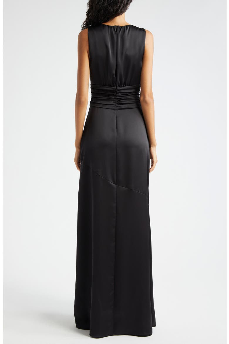 Ameera Plunge Neck Satin Gown, Alternate, color, BLACK