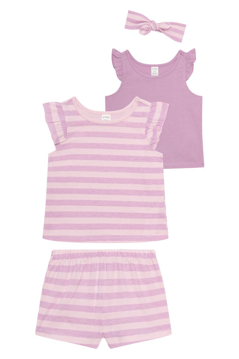 4-Piece Tops, Shorts & Headband Set, Main, color, LIGHT PURPLE STRIPE
