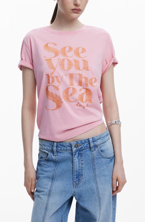 Desigual By The Sea Embroidered Cotton T-shirt In Pink