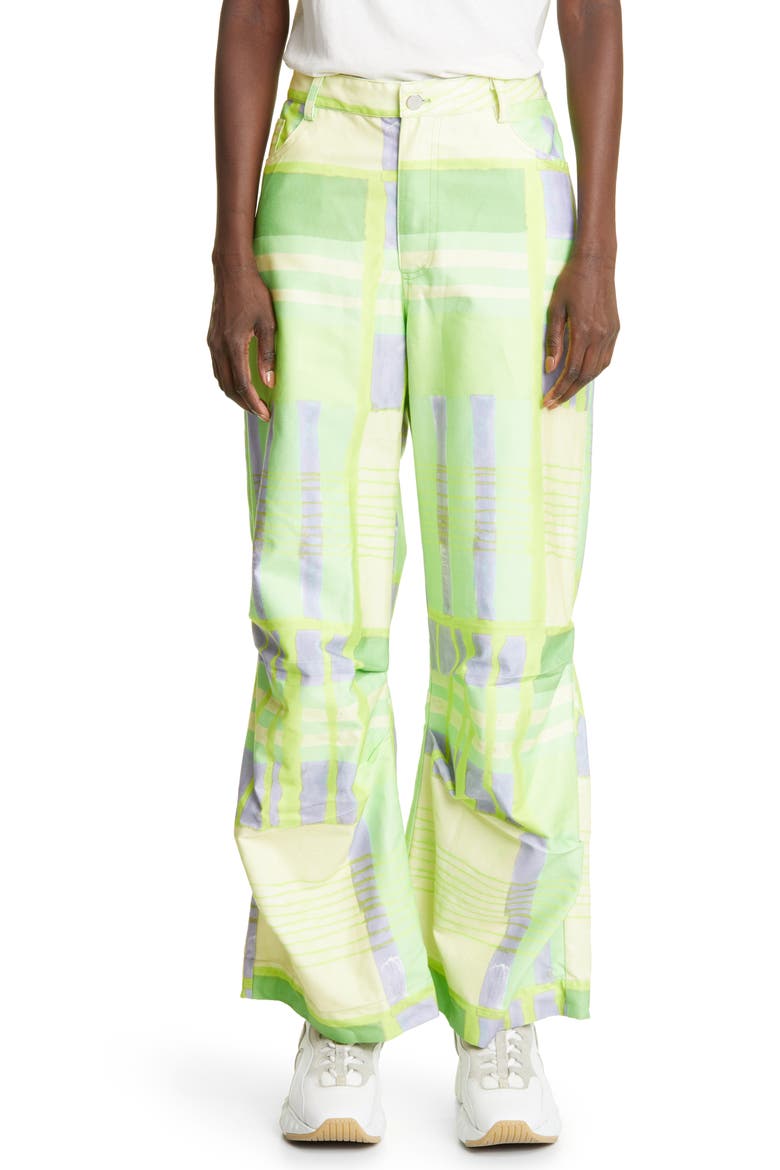CR8 High Waist Wide Leg Jeans, Main, color, LIME PLAID