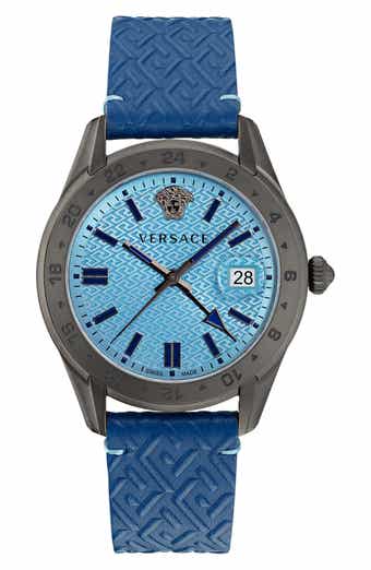 Versace Greca Time Leather Strap Watch, 41mm