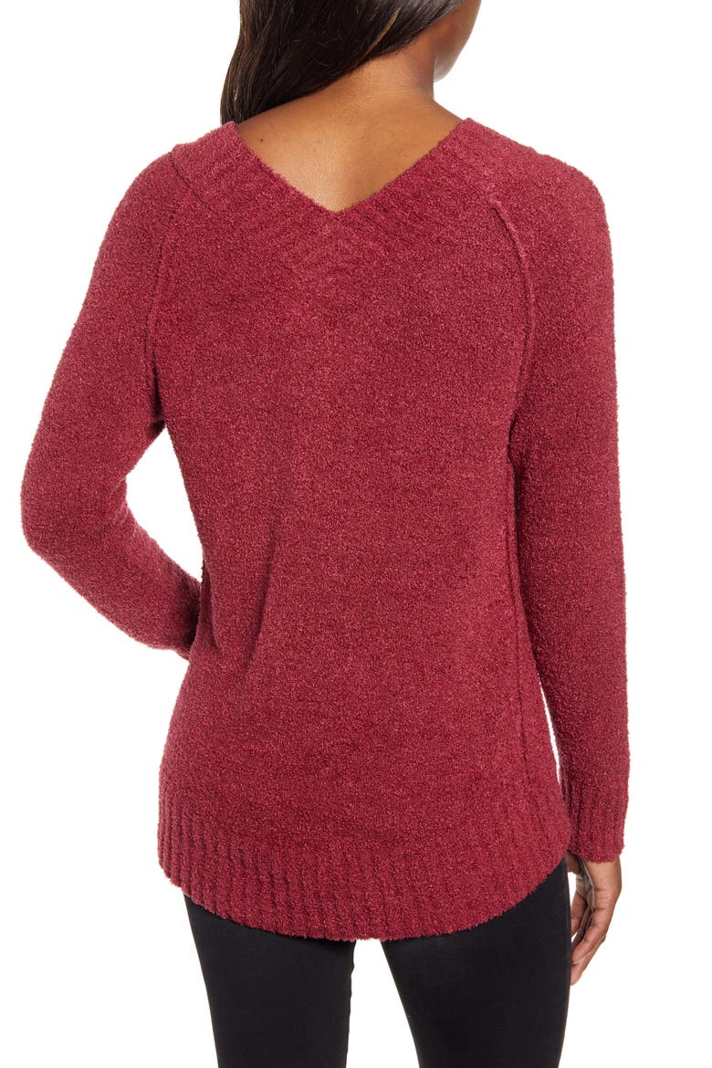 Plushy Double V-Neck Pullover, Alternate, color, RED CORDOVAN