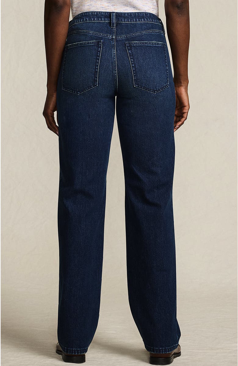 Lands' End Petite Soft Denim Mid Rise Relaxed Straight Leg Jeans, Alternate, color, Dark Indigo Blue Wash