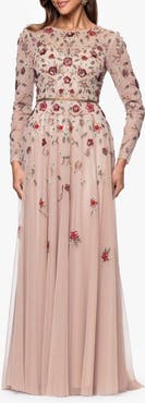 Xscape Evenings Beaded Long Sleeve Chiffon Gown
