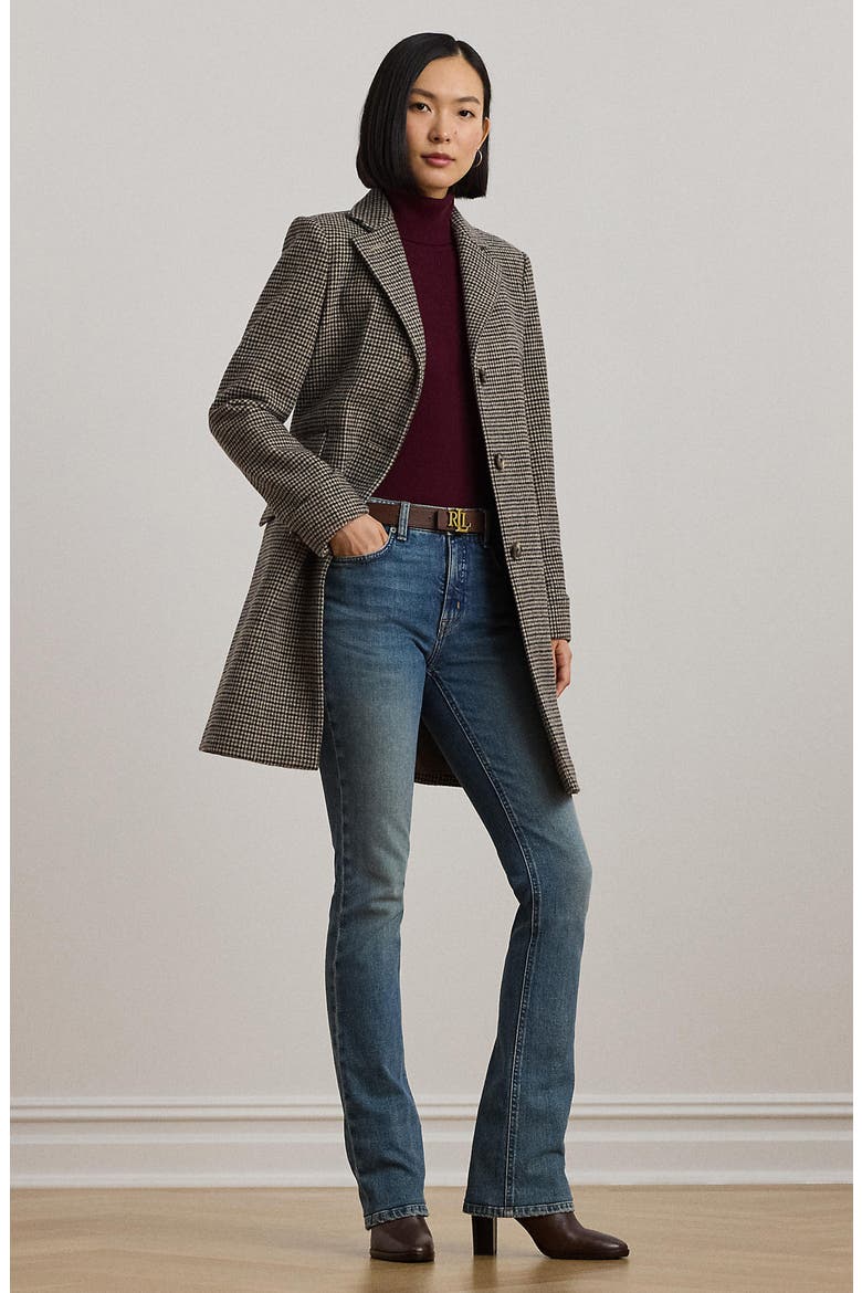 Wool Blend Reefer Coat, Alternate, color, MERLOT HOUNDSTOOTH